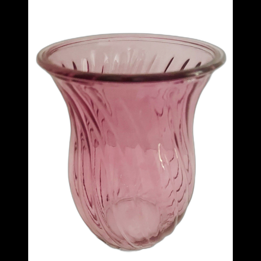 Vintage hand blown Pilgrim Glass Pink cranberry swirl vase Wide Mouth 8 Inch